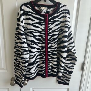Vintage Talbots Black and White Zebra Hand Knit Sweater Jacket